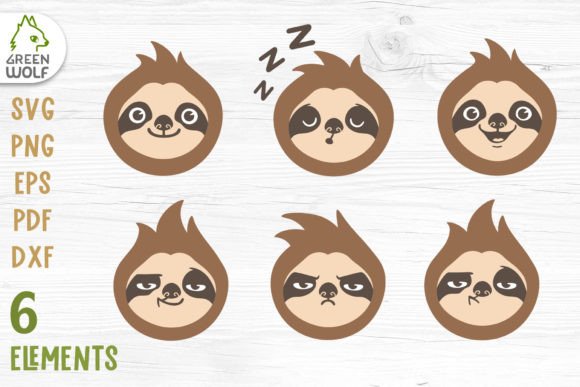 Fun Sloth Faces Graphics for Crafts