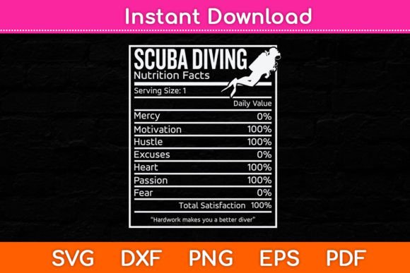 Scuba Diving Funny Nutrition Facts Graphics for Creative Publishers